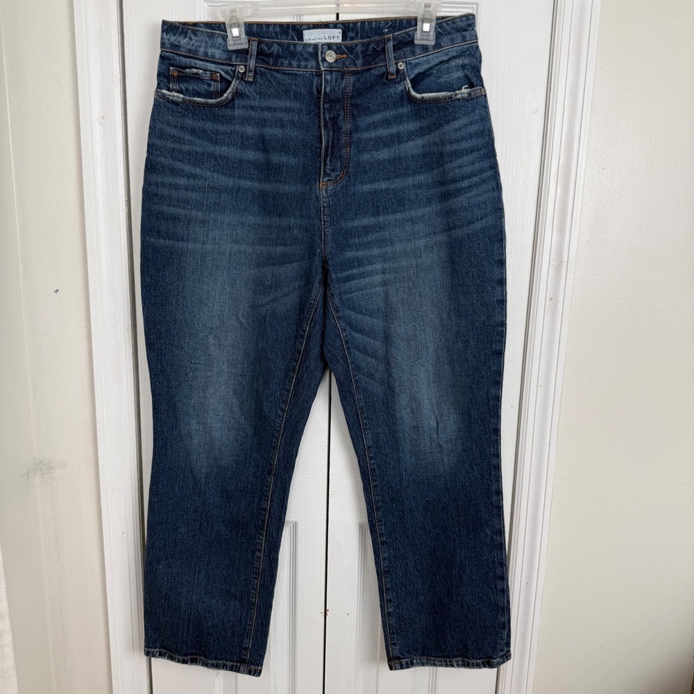 LOFT Curvy Straight Crop Jeans 10 30 Blue Denim High Rise Y2K Minimalist